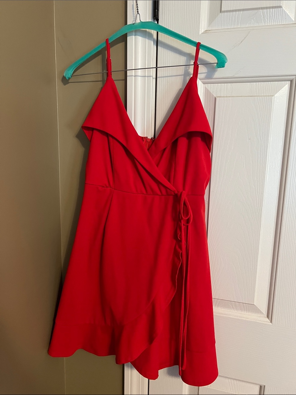 Source Unknown Red Wrap Mini Dress with Spaghetti Straps